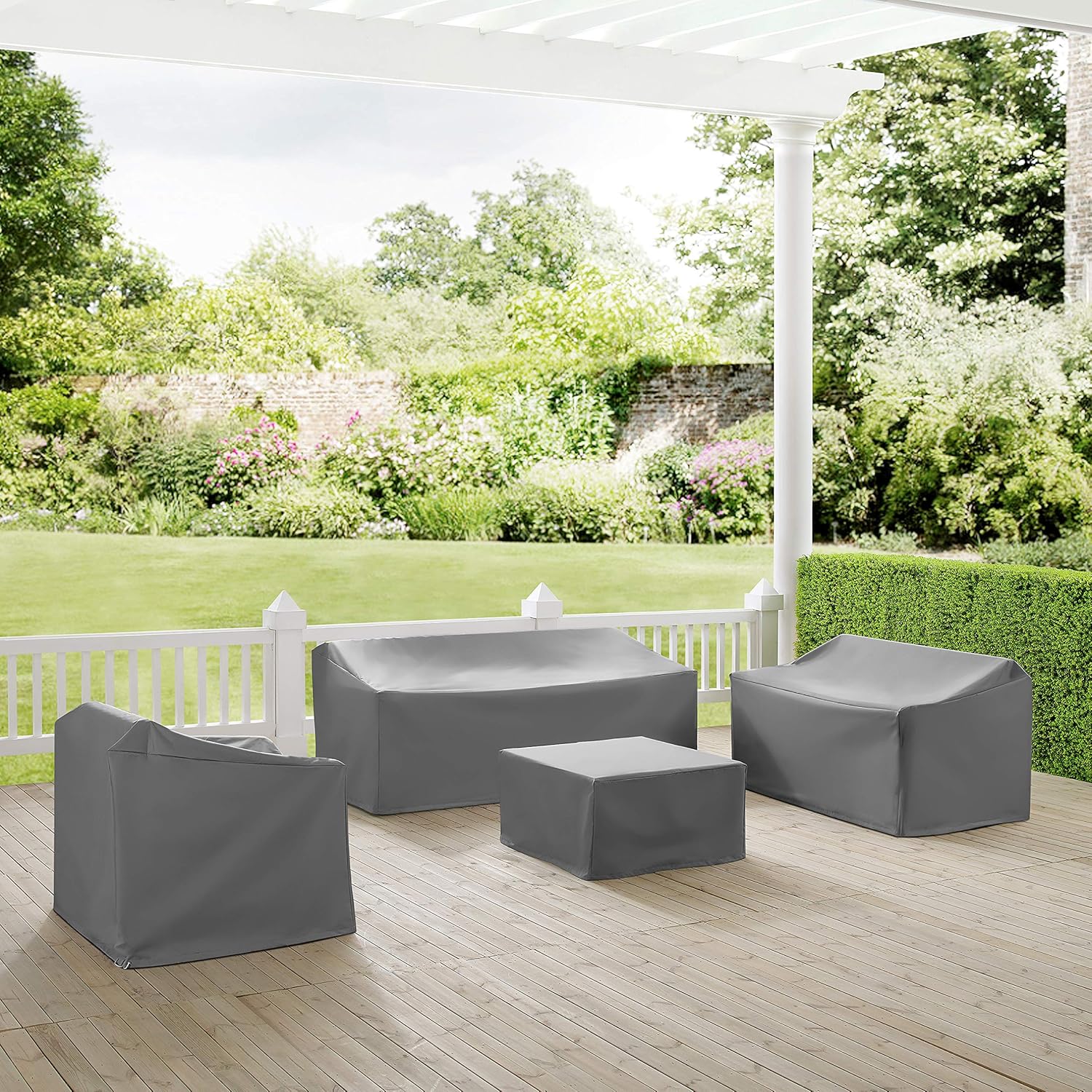 Crosley Furniture Mo75011 Gy Heavy Gauge Reinforced Vinyl 4 Piece Furniture Cover Set Gray Loveseat Sofa Table Ottoman Chair Patio Furniture Accessories Patio Lawn Garden Mhiberlin De