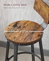 VASAGLE Bar Stools Set of 2 with Backrest 73 cm Tall Industrial Rustic Brown view 3