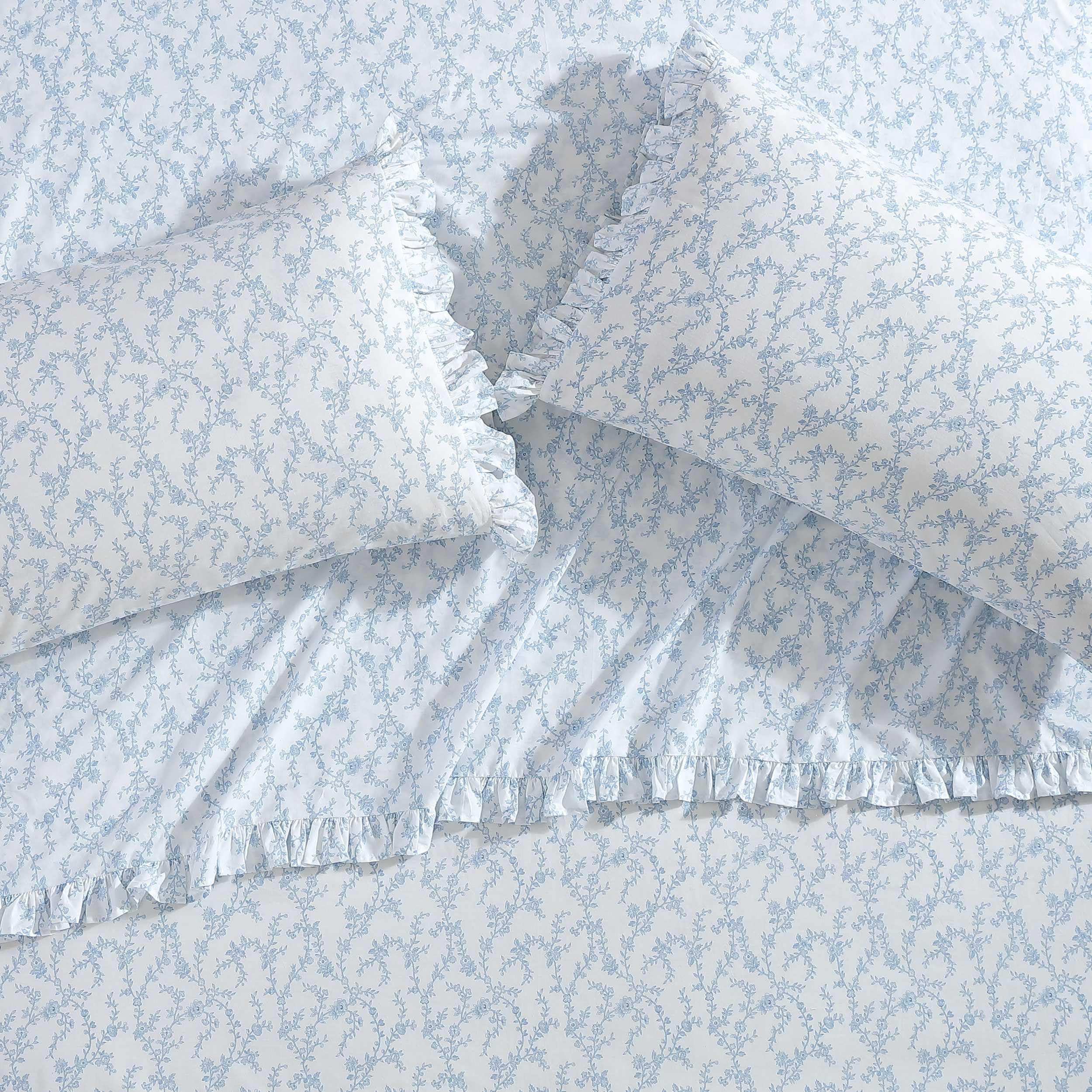 Laura Ashley - Standard Pillowcase Set, Breathable Percale Cotton Bedding, Floral Home Decor (Victoria Blue, 2 Piece)