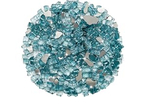 iShyan Fire Glass for Propane Fire Pit, 1 lb 1/2 inch Azuria Reflective Fire Glass Rocks for Gas Fireplace Firepit Outdoor Fire Table Landscaping