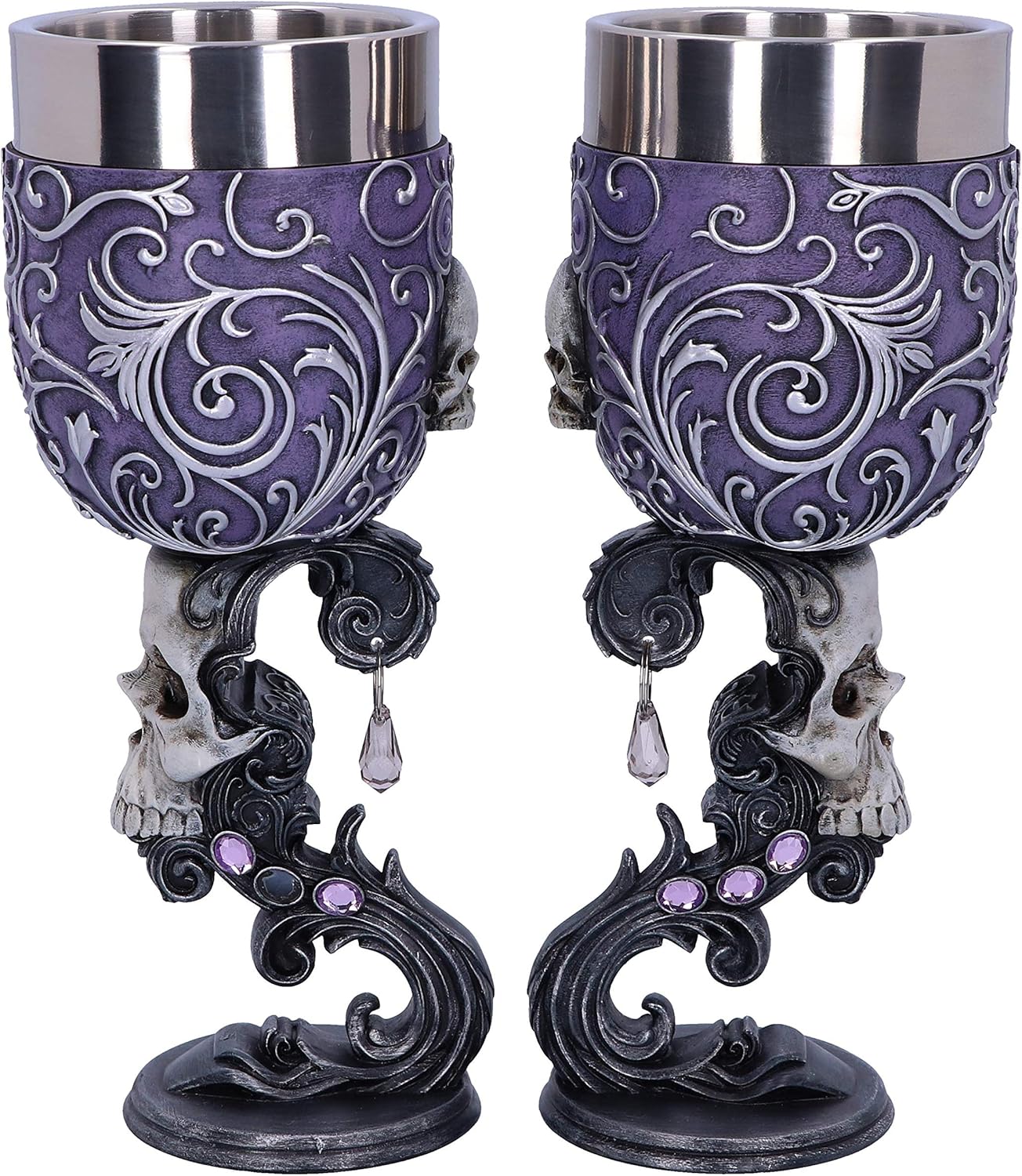 Nemesis Now B5168R0 Deaths Desire Twin Skull Heart Set of Two Goblets, Purple, 18.5cm, 2 Count (Pack of 1)