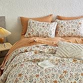 Wake In Cloud - Floral Quilt Set, Coquette Cottagecore Shabby Chic Flower for Women Teen Girls, Reversible Lightweight Bedspread Coverlet, 3 Pieces, Terracotta Cream, Twin/Twin XL Size