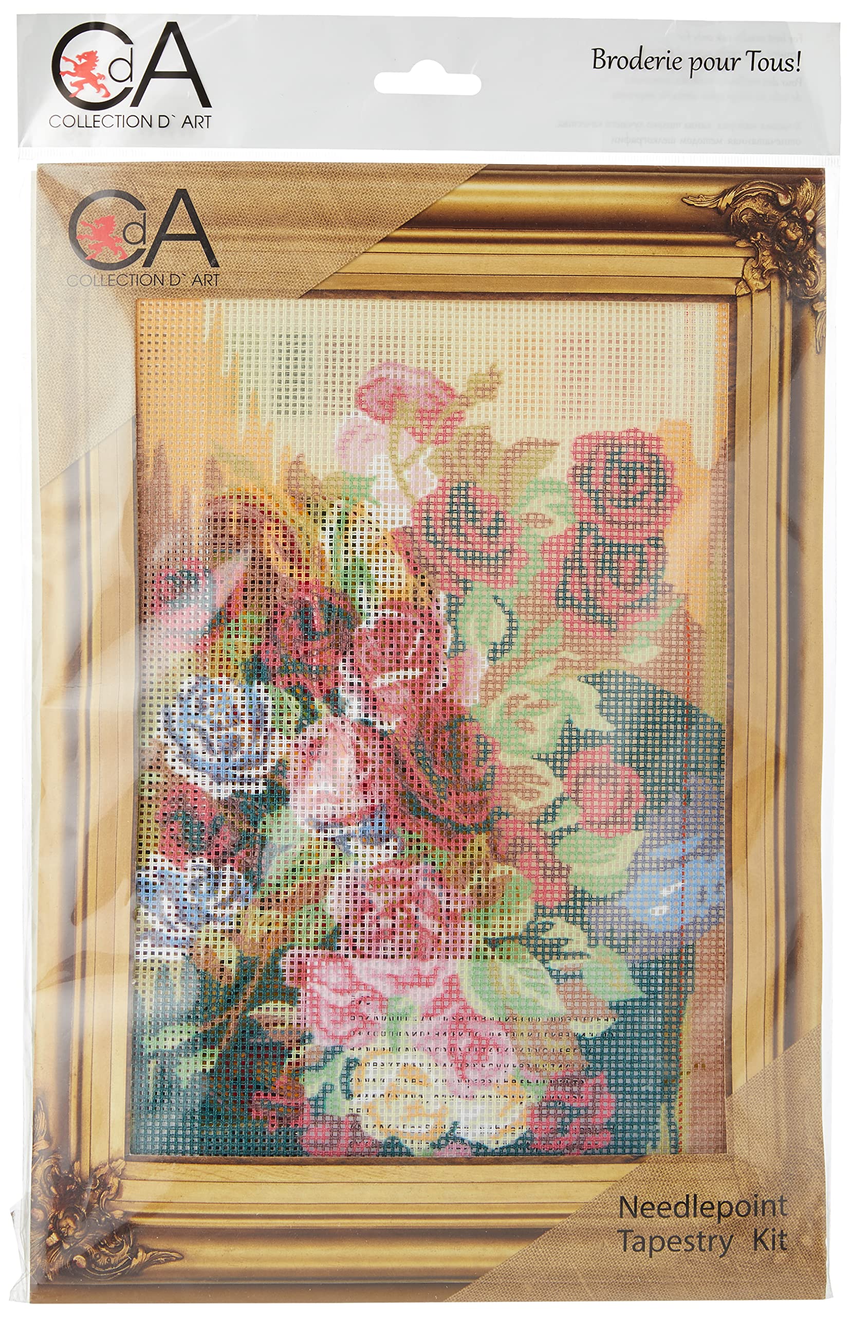 Collection D'Art Tapestry Kit Flowers 2, 100% Cotton, Multi-Colour, 38 x 25 x 0.5 cm