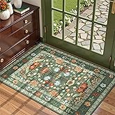 Deerly Green Small Floral 2x3 Entryway Rug Vintage Boho Bathroom Door Mat Washable Non-Slip Soft Low Pile Thin Indoor Carpet Home Decor for Kicthen Entrance Farmhouse Throw Rug, Green/Multi
