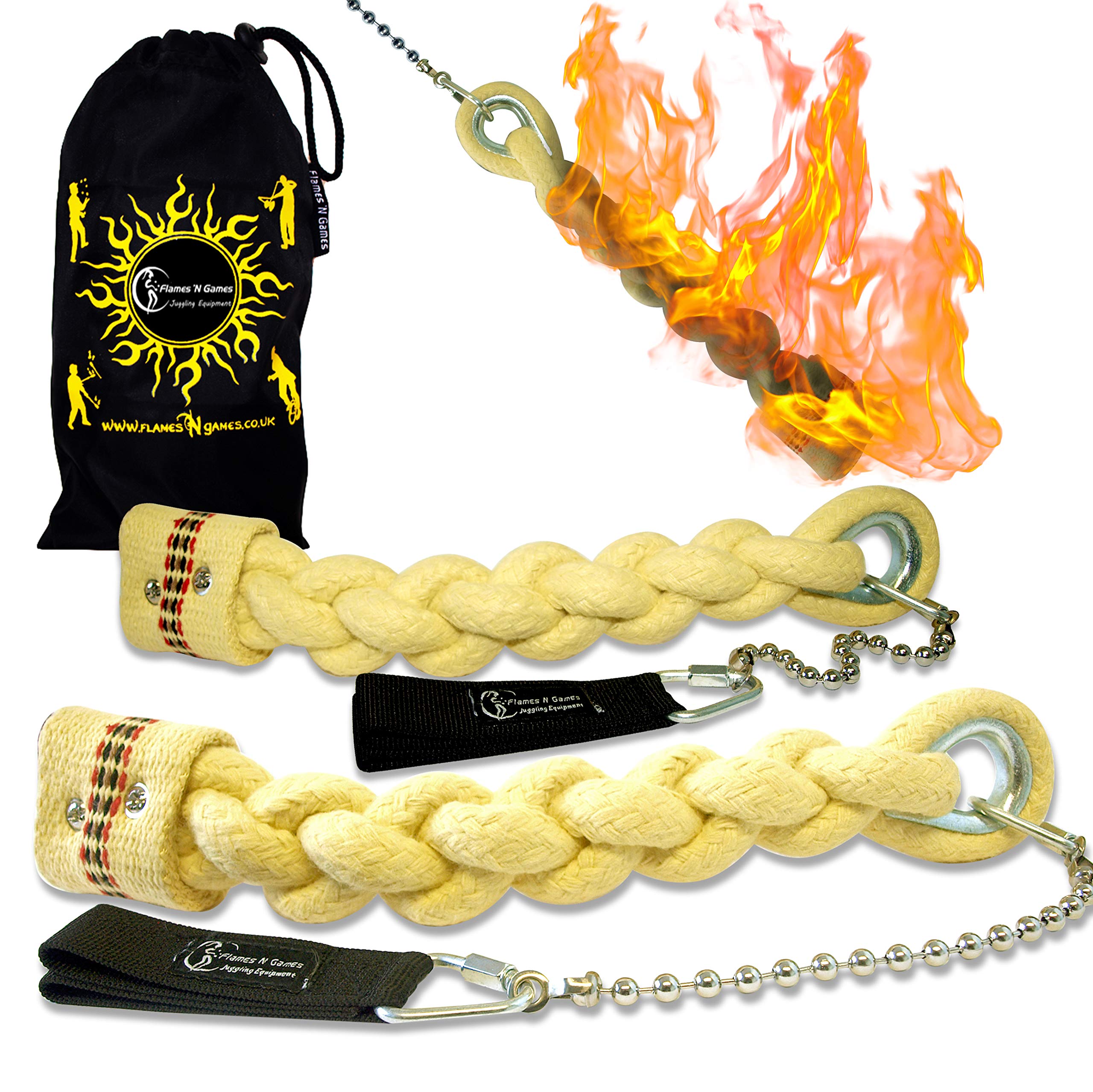 Flames N Games Plaited Snake Fire Poi 'Viper' Set + Flames N Games Travel Bag (Viper)