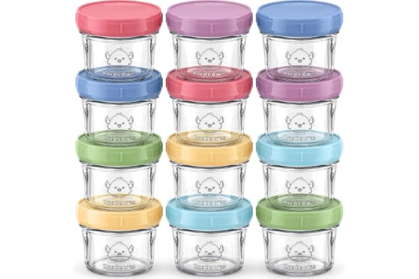 KeaBabies 12pk 4oz Glass Baby Food Containers with Lids, Leak-Proof (Nord) | Microwavable Small Glass Jars, Baby Purees, Toddler Snack Storage Containers, BPA-Free, Dishwasher-safe, Freezer Safe