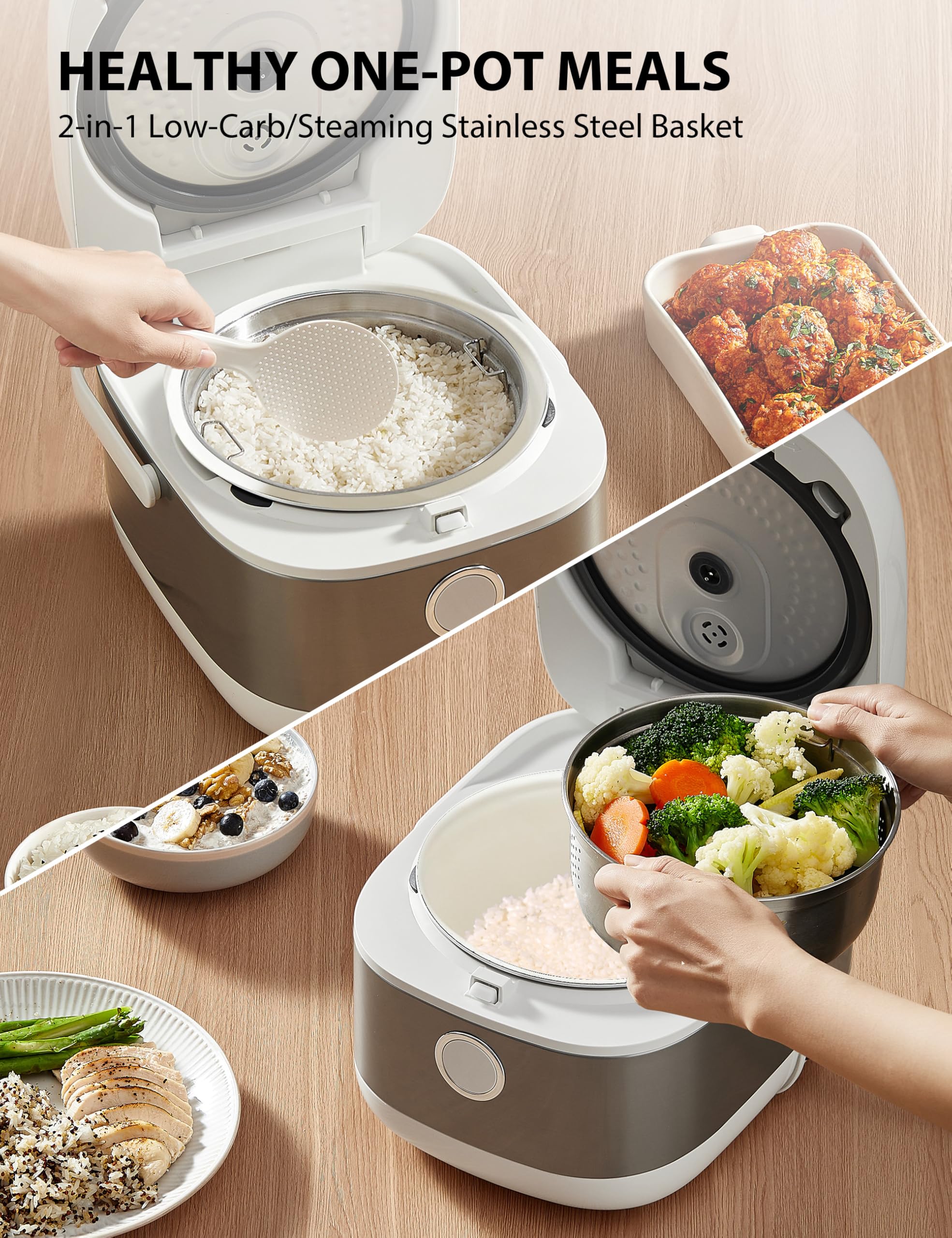 TOSHIBA Induction Heating Rice Cooker - Low Carb, Low Sugar, Digital Steamer, 5.5 Cups (Uncooked), 8 Cooking Functions, 24H Timer & Auto Keep Warm, Silvery white