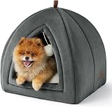 Bedsure Cat Cave Bed Indoor Large Flannel Hooded Igloo 44x44x44cm Dark Grey