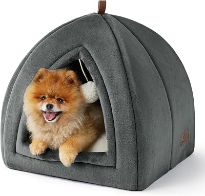 Bedsure Cat Cave Bed Indoor Large Flannel Hooded Igloo 44x44x44cm Dark Grey