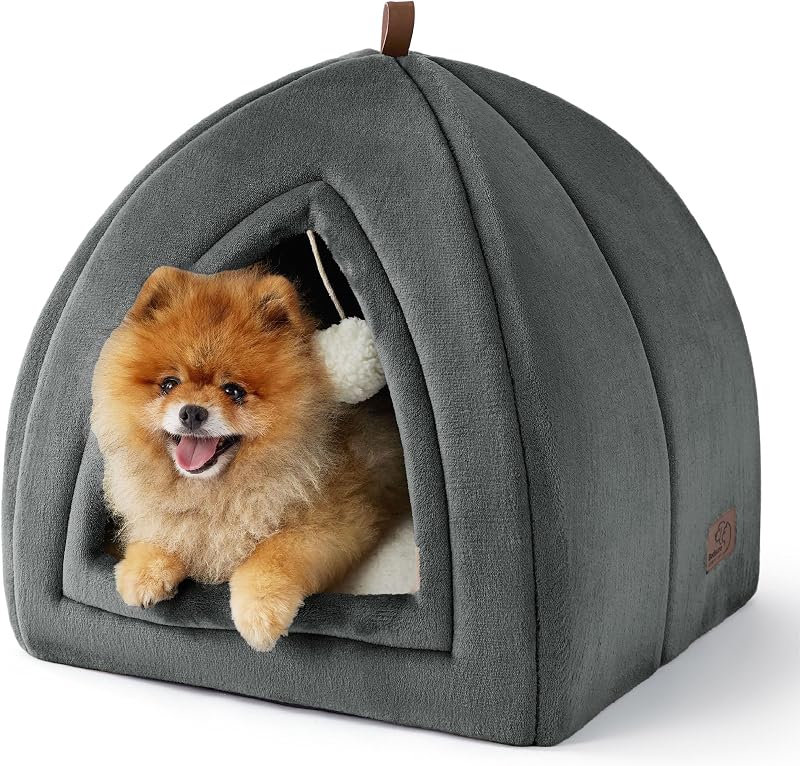 Bedsure Cat Cave Bed Indoor Large Flannel Hooded Igloo 44x44x44cm Dark Grey
