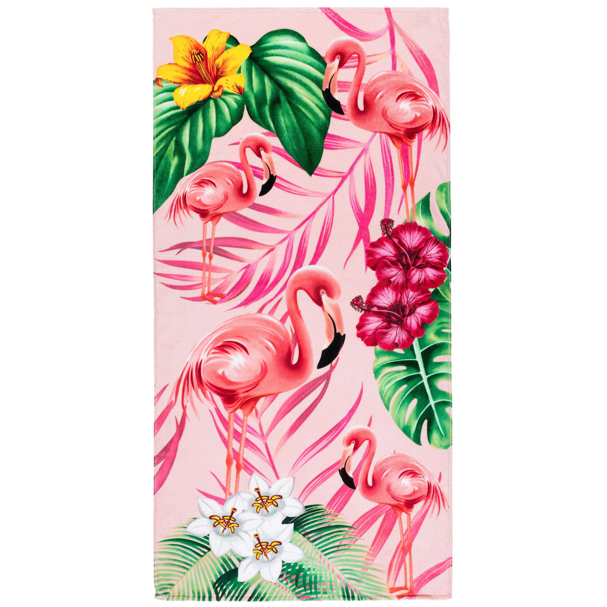 Flamingo Beach Towel 30 x 60 inches 100% Cotton (Flamingos and Hibiscus, 30" x 60")
