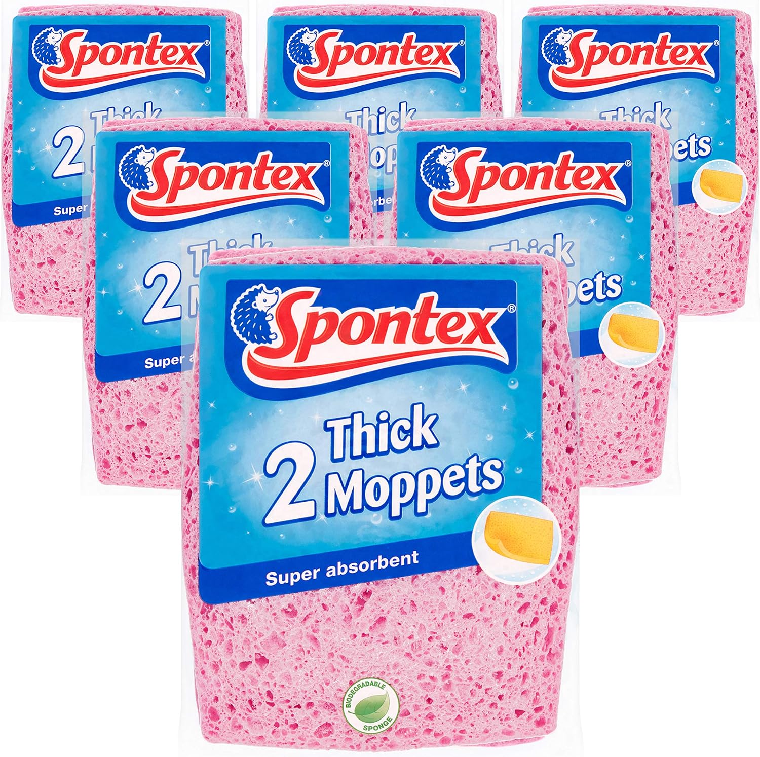 Spontex Thick Moppets, 6 packs of 2 (Total 12 Sponges) by
