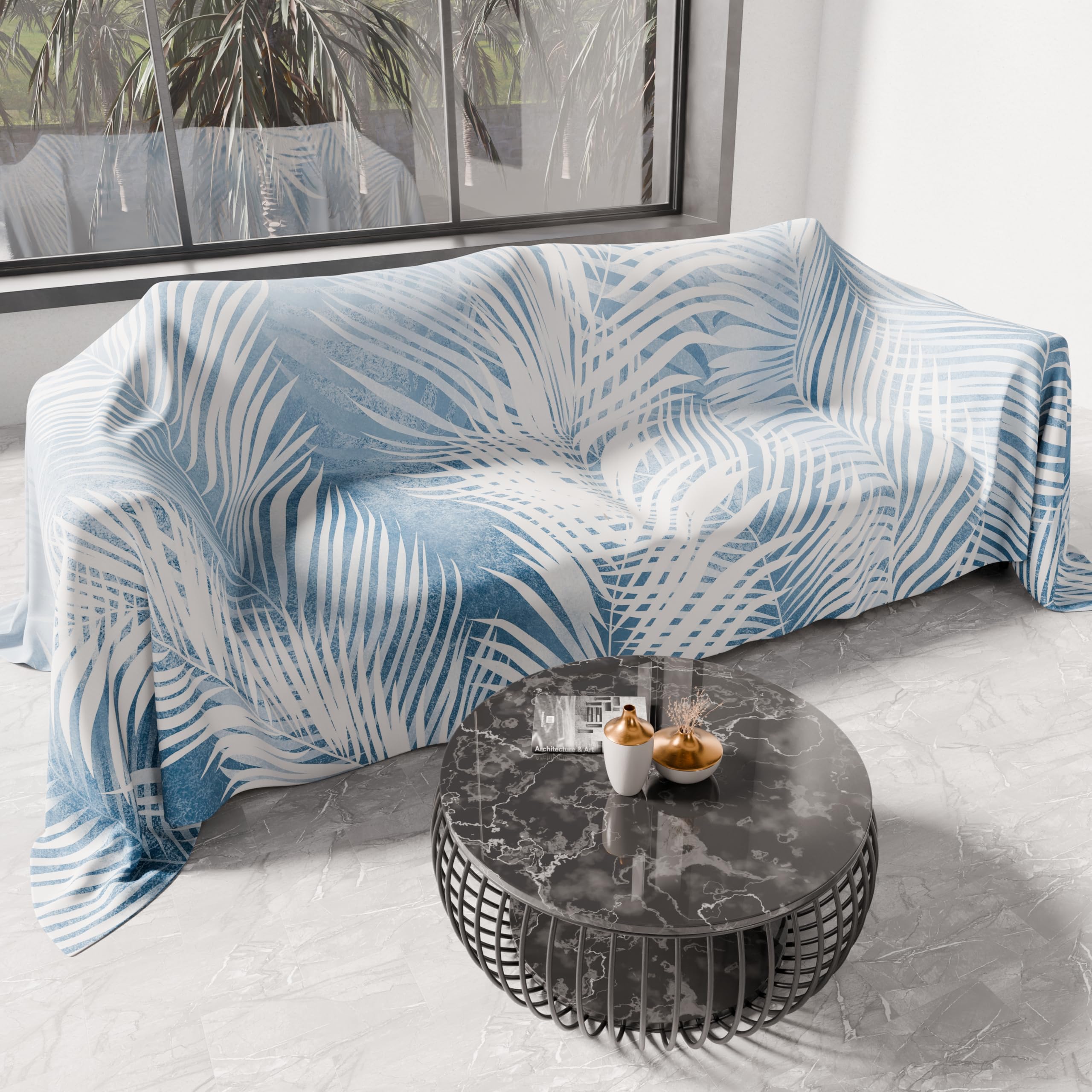 PETTI Artigiani Italiani - Single Bedspread Spring Summer, Single Light Blanket, Bed Sheet, Light Blue Leaf 100% Made in Italy