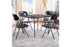 VECELO 5 Piece Folding Card Table Square and Chairs Set, Plastic Tabletop & Seat, Foldable & Portable for Indoor Outdoor Use, Black