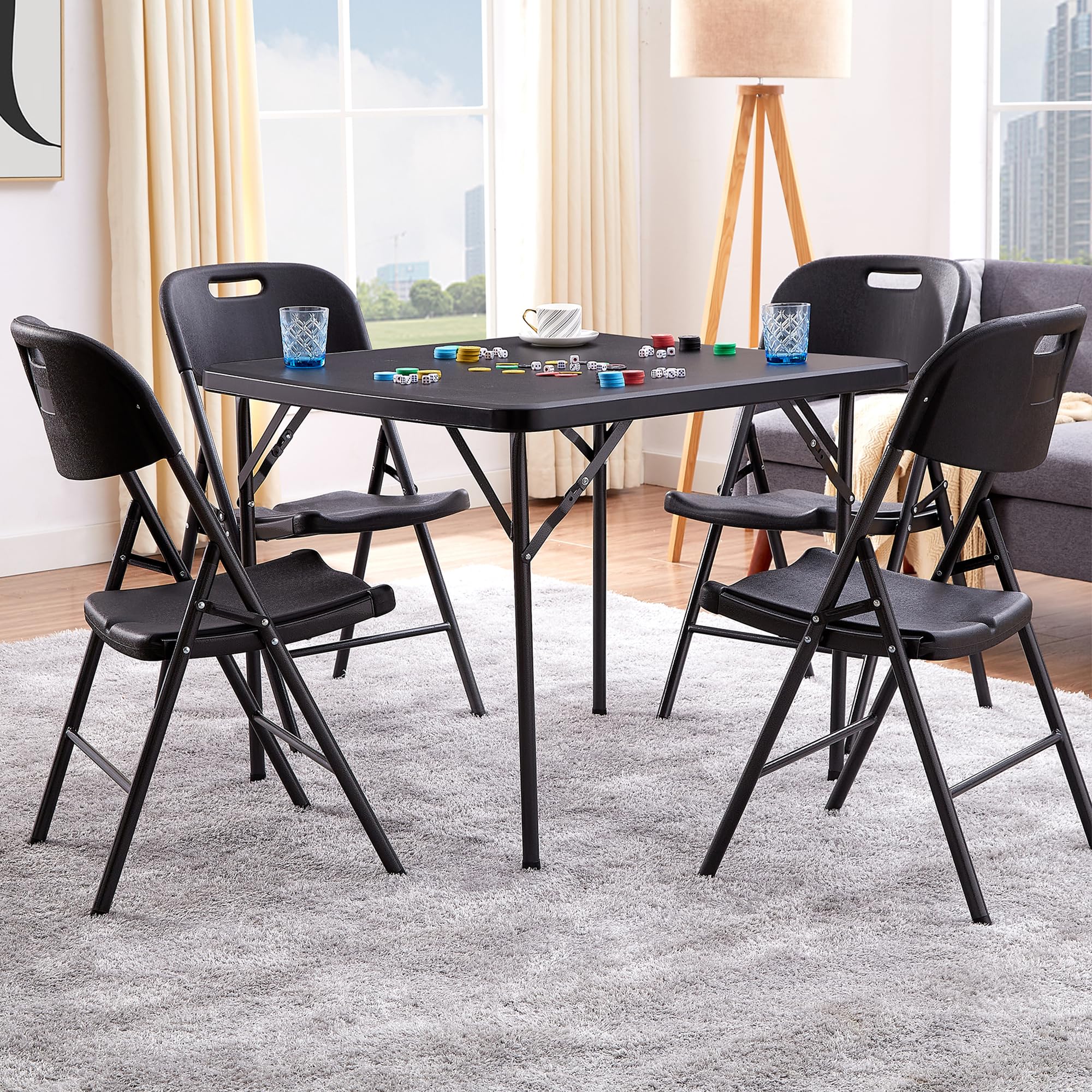 Photo 1 of *****SCRATCHES****VECELO 5 Piece Folding Card Table Square and Chairs Set, Plastic Tabletop & Seat, Foldable & Portable for Indoor Outdoor Use, Black