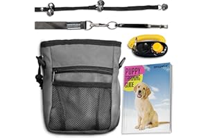 AMZpets Dog Training Set, Puppy Supplies Starter Kit with Dogs Clicker, Treat Pouch Bag, Housetraining Door Bells, Ultrasonic Whistle, for Teaching Pet Commands, Bark Control, and Potty Training