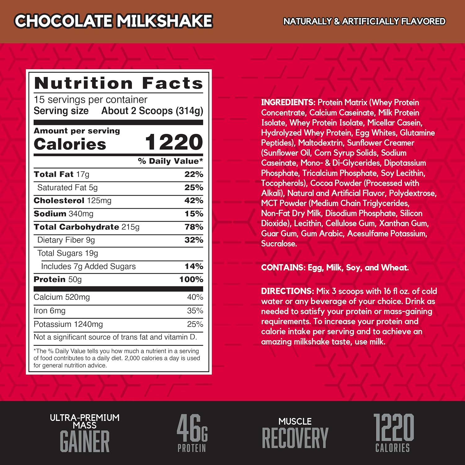 BSN TRUE-MASS Weight Gainer, Muscle Mass Gainer Protein Powder, Chocolate Milkshake, 10.38 Pound: Health & Personal Care