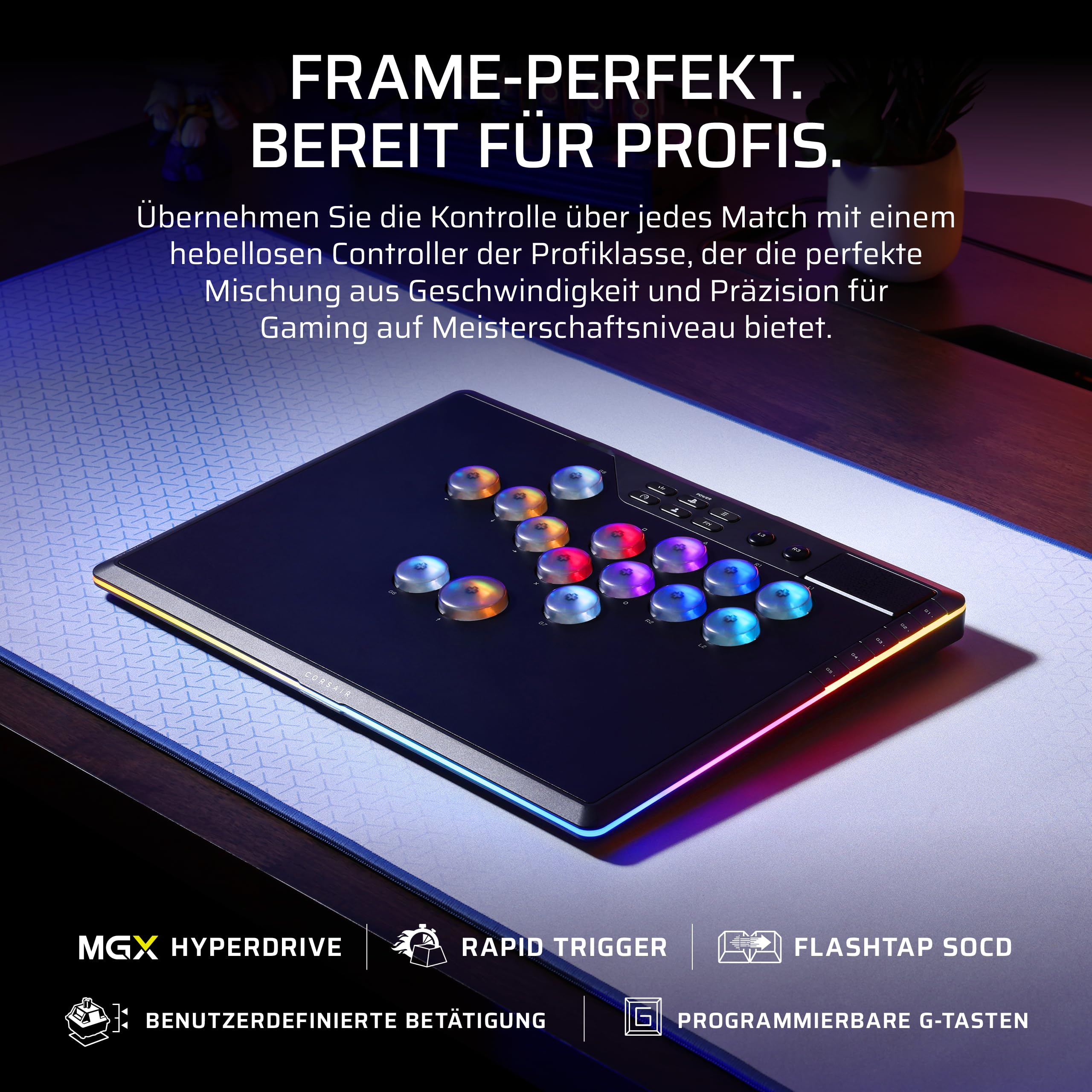 CORSAIR NOVABLADE PRO Kabel und Hebelloser Controller mit Hall-Effekt – 15-Haupttasten-Layout, 1000Hz-Polling, 2,4 GHz Kabellos, SOCD, MGX Hyperdrive Hall-Effekt-Magnetschalter, PS5, PS4, PC – Schwarz 2