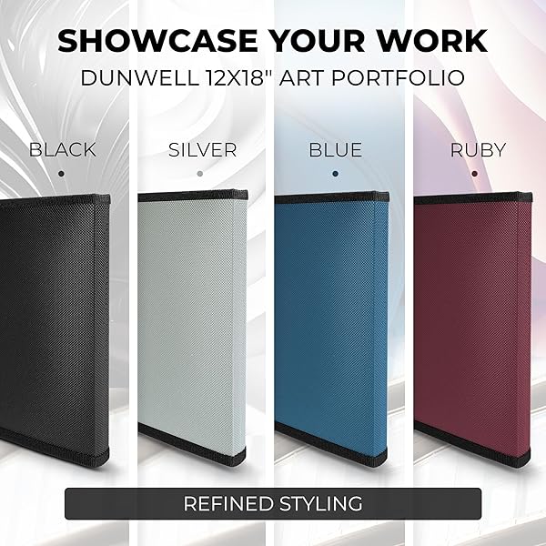 DUNWELL 12X18 ART PORTFOLIO BINDER WITH BLACK MOUNTING PAPER (RUBY), LARGE PORTFOLIO FOLDER FOR ARTWORK STORAGE, 24 SLEEVES DISPLAY 48 PAGES, ACID-FREE POLY 12 X 18 PRESENTATION BOOK