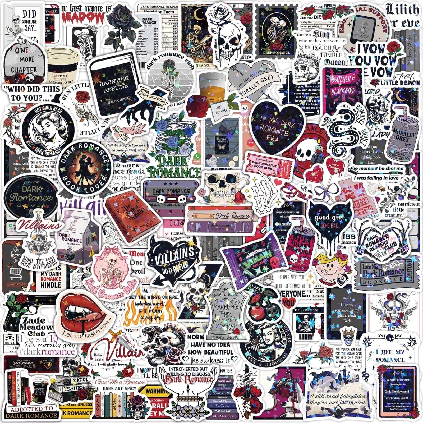 MiStar 102 PCS Dark Romance Book Stickers for Kindle Adult, Holographic Booktok Spicy Reading Bookish Sticker Pack for Kindle Case iPad Laptop Water Bottles Accessories Decals Gifts for Book Lovers