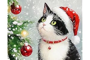 DIAMOND ART CLUB Feline Festivities Diamond Painting Kit, Fun DIY Crafts for Adults, Round Diamond Art Canvas, 14.5" x 11.6"