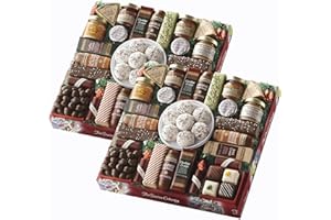 2 Red Gift Boxes - The Swiss Colony 27 Favorites Food Gift Set, Summer Sausage Meats and Cheeses, Assorted Chocolates, Candies, Petits Fours, Cheese & Charcuterie Board Gifts Basket, Holiday Christmas