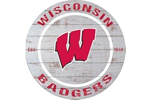 KH Sports Fan Wisconsin Badgers Weathered Circle Sign, 20x20 Inches, Badgers Decor for Dorm Room, Bedroom, Fan Cave, Living Room; Display Your Team Spirit with This Unique Wisconsin Badgers Wall Art