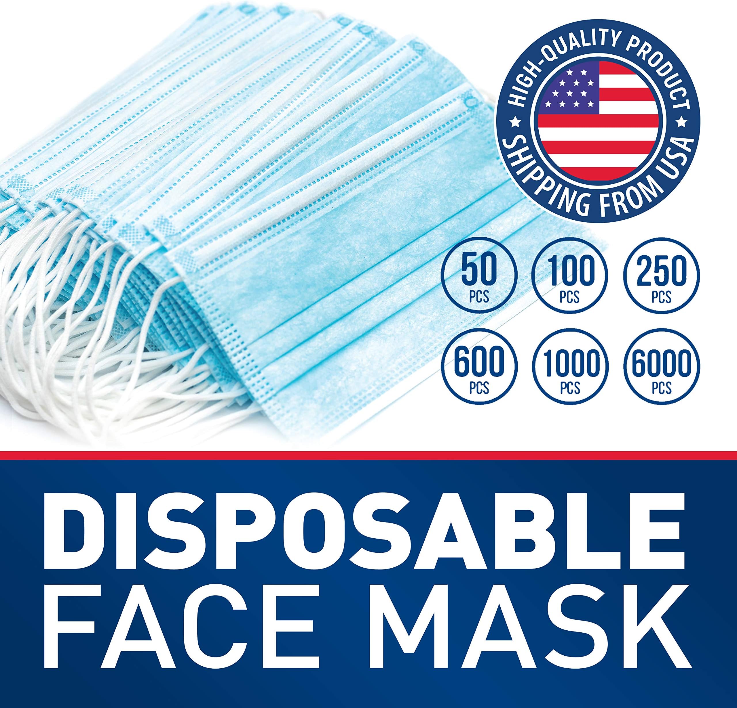 Disposable masks - 50 Count 3 Ply Disposable Mask for Home & Office Use - Protects from Dust & Air Pollutants - For Adults, Teens & Children