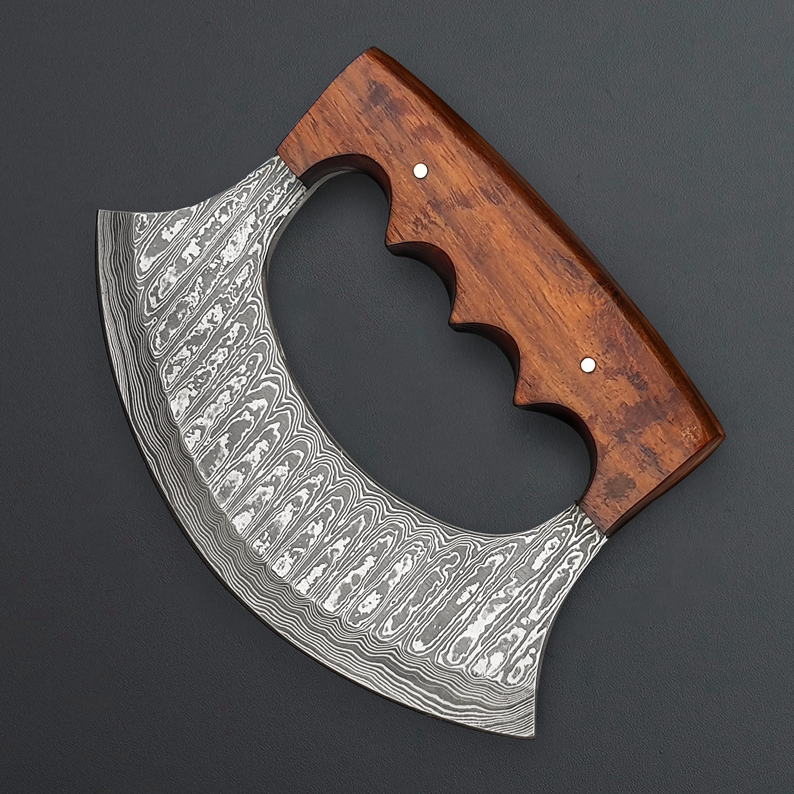 One Handed Rocker Damascus Ulu Knife With Sheath, Rocker Knife For One ...