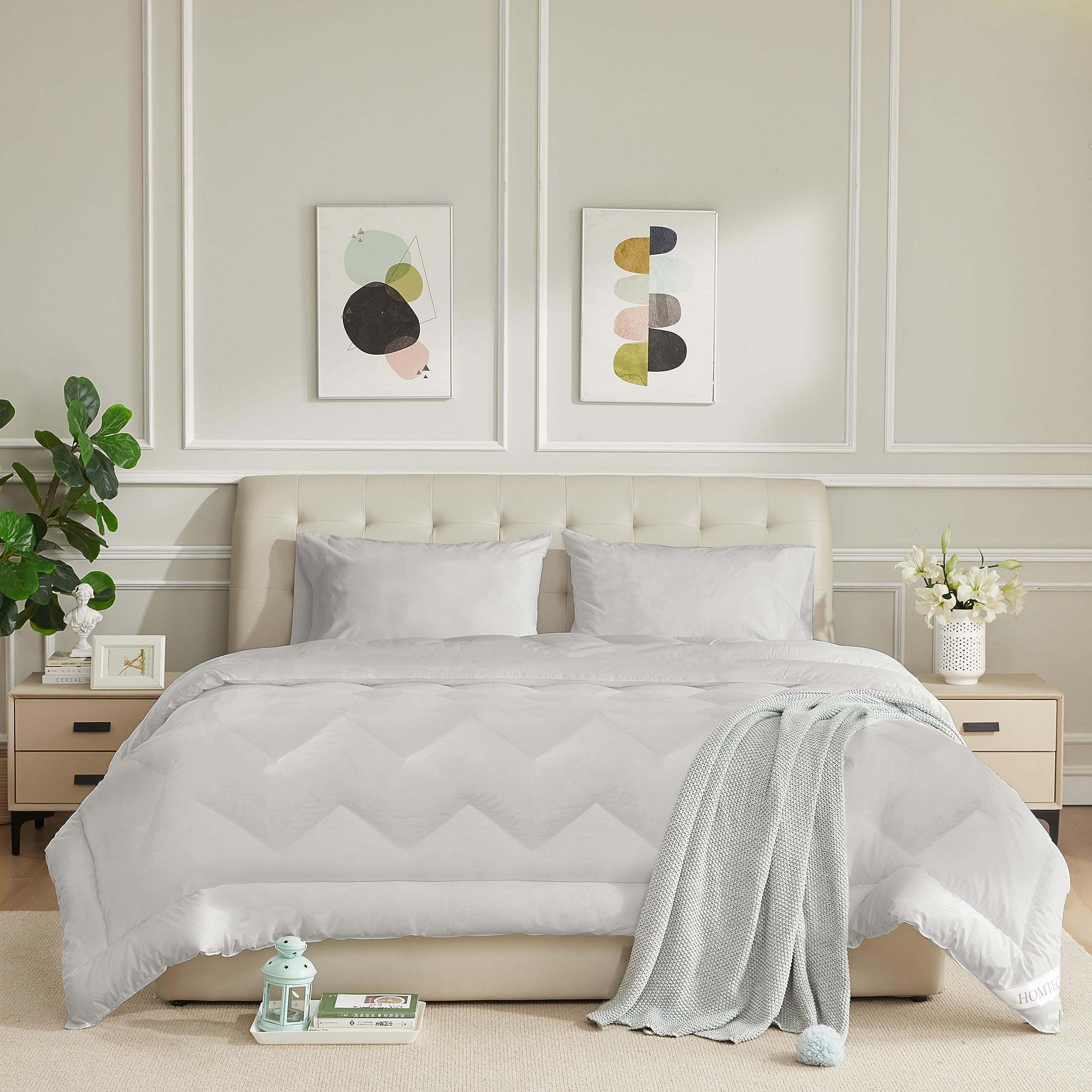 Photo 1 of HOMTEC Twin Size Duvet Insert - All Season 100% Cotton Comforter - Quilted Fluffy Down Alternative Duvet Insert - Light Gray - Soft Breathable & Lightweight with 4 Corner Tabs