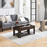 Yaheetech Lift Up Coffee Table Espresso with Hidden Storage Drawer Open Shelf view 2