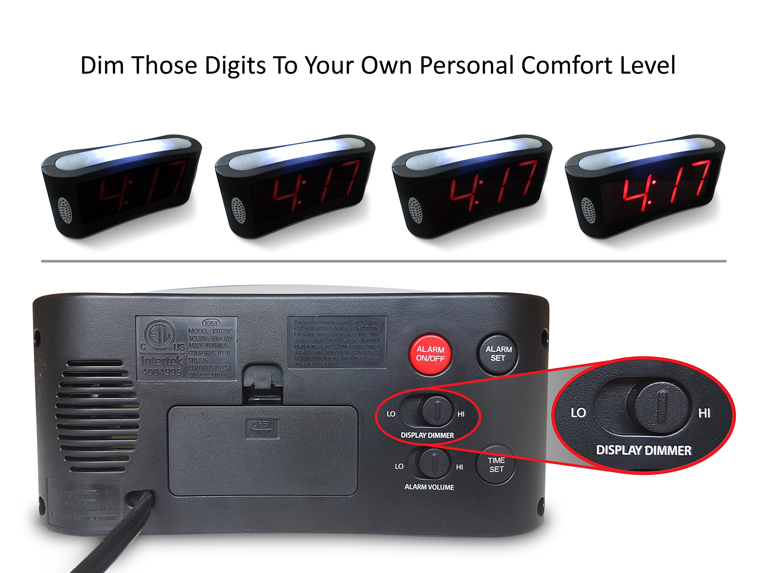 LED Digital Alarm Clock Outlet Powered, No Frills Simple Operation