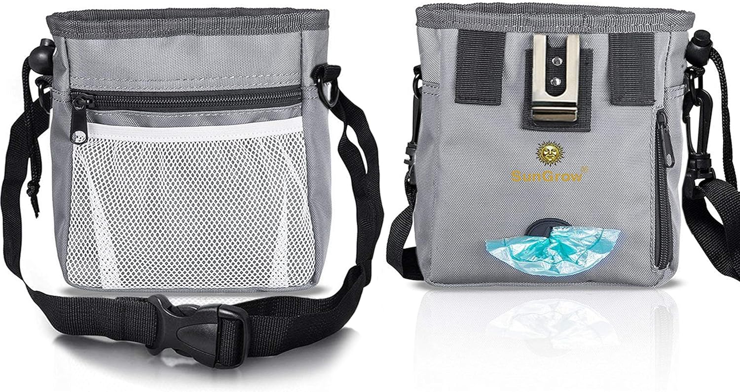 SunGrow Dog, Ferret & Parrot Training Pouch, Training Bag for Treats Kibbles, Toys & Accessories, Gray, Multiwear and Weather-Proof
