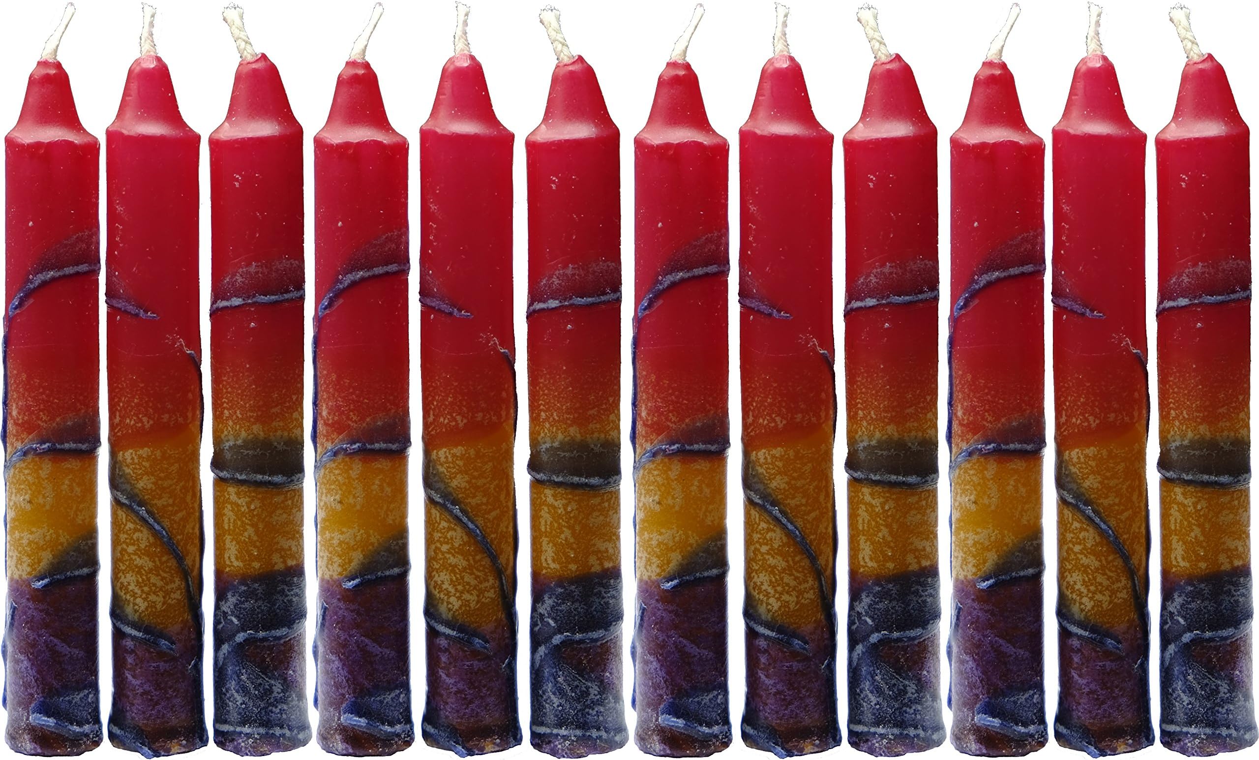 Safed Candles Shabbat Candles - Decorative Taper Candle with Fancy Purple, Orange, Red, and Purple Stripes Made in Israel