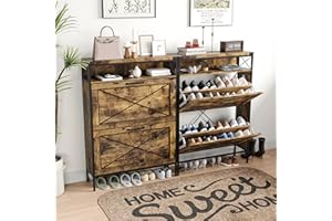 Maupvit Shoe Storage Cabinet with 2 Flip Drawers with Metal Legs，Adjustable Shelves，Entryway Hidden Shoe Storage，Shoe Organizer for Entryway (Brown)