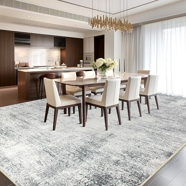 CAPSLPAD 8X10 ABSTRACT AREA RUG, NON-SLIP WASHABLE FOLDABLE RUG, LOW PILE ULTRA SOFT NON-SHEDDING, MODERN GREY STAIN RESISTANT LARGE RUG FOR LIVING ROOM, BEDROOM, OFFICE, DINING, ROOM
