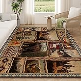 Vintage Moose Bear Cabin Rugs for Living Room 5'x7', Non-Slip Machine Washable Farmhouse Rustic Lodge Area Rug Carpet for Bedroom Indoor Dining Floor Carpet, Brown Rustic Living Room Decor