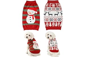 AURUZA 2PCS Dog Christmas Sweater, Soft Warm Pet Clothes Coat for Small Medium Large Dogs and Cats Boy Girl, Fall Cozy Holiday Turtleneck Knitting Collar Pullover Pup Outfit Costume for Thanksgiving New Year