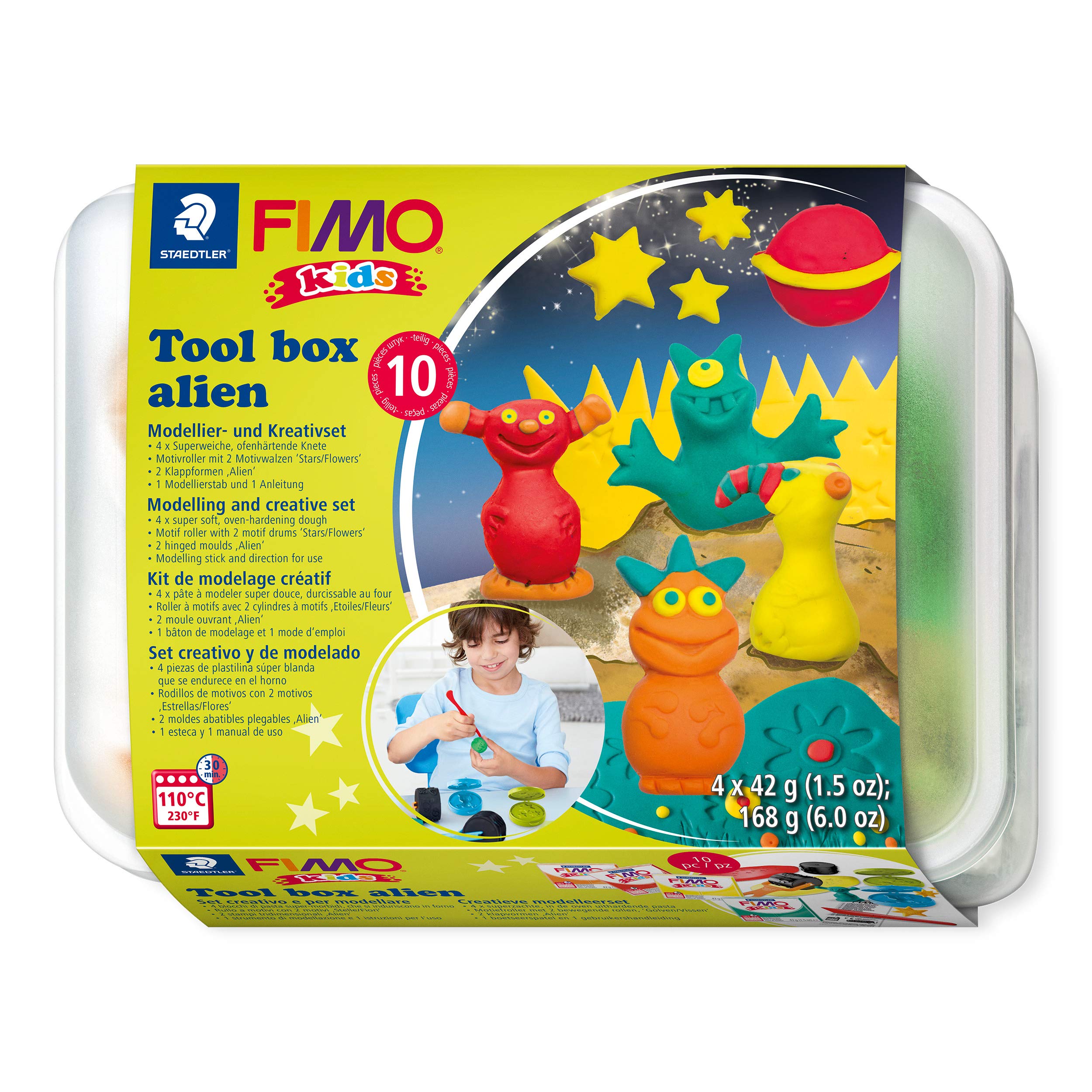 Staedtler FIMO Kids Tool Box Alien 8039 02 10-Piece Tool Box with Child-Friendly Tools and Oven-Hardening Modelling Clay