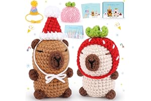 FIGHTING TO ACHIEVE Crochet Kit for Beginners-2PCS Animals Brown and Beige Capybara Crochet Kit with Step-by-Step Video Tutorials, Stuffed Animal Knitting Kit for Adult Kids, Capybara Party Crocheting Kit for Christmas