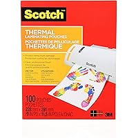 Scotch Thermal Laminating Sheets, Ideal Office or School Supplies, 9 in x 11.5 in, 3-Mil Thick, 100 Laminating Pouches
