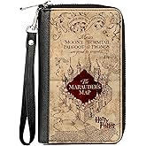 Buckle-Down The Wizarding World of Harry Potter Wallet, Zip Around, Hogwarts School The Marauders Map Tan Reds, Vegan Leather