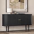 WERMO 55'' Black Sideboard Cabinet with Doors and Shelves - Black Cabinet for Living Room, Bedroom, Entryway and Office Credenza. Kitchen Buffet, Modern Media Console Table with Storage (Black Oak)