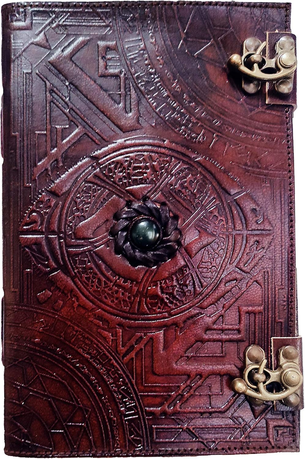 Doctor Strange Eye of Agamotto Embossed Handmade Stone Leather Journal Art Sketchbook Travel Diary with Vintage Lock Latch