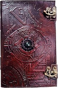 Doctor Strange Eye of Agamotto Embossed Handmade Stone Leather Journal Art Sketchbook Travel Diary with Vintage Lock Latch