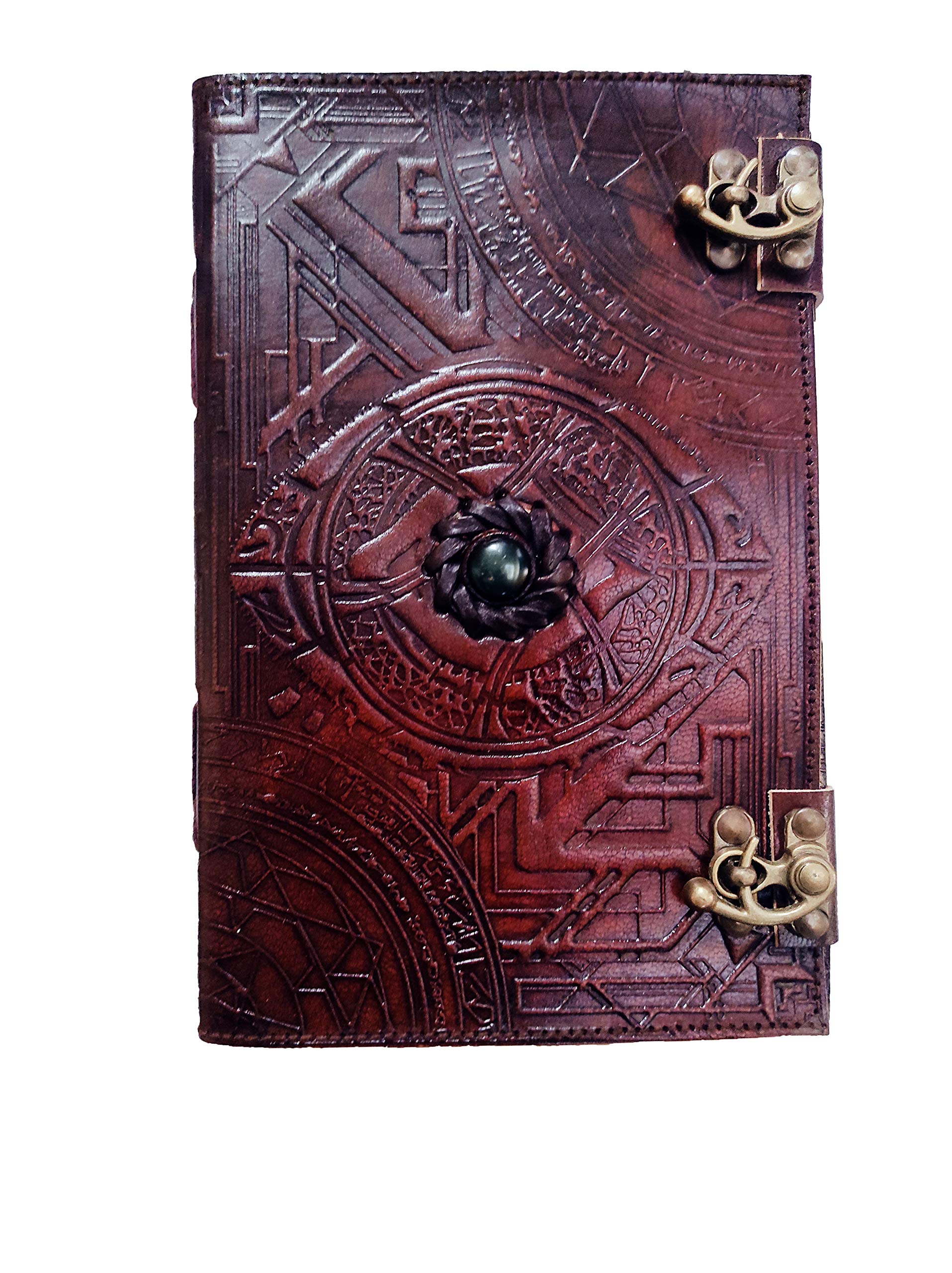 Doctor Strange Eye of Agamotto Embossed Handmade Stone Leather Journal Art Sketchbook Travel Diary with Vintage Lock Latch
