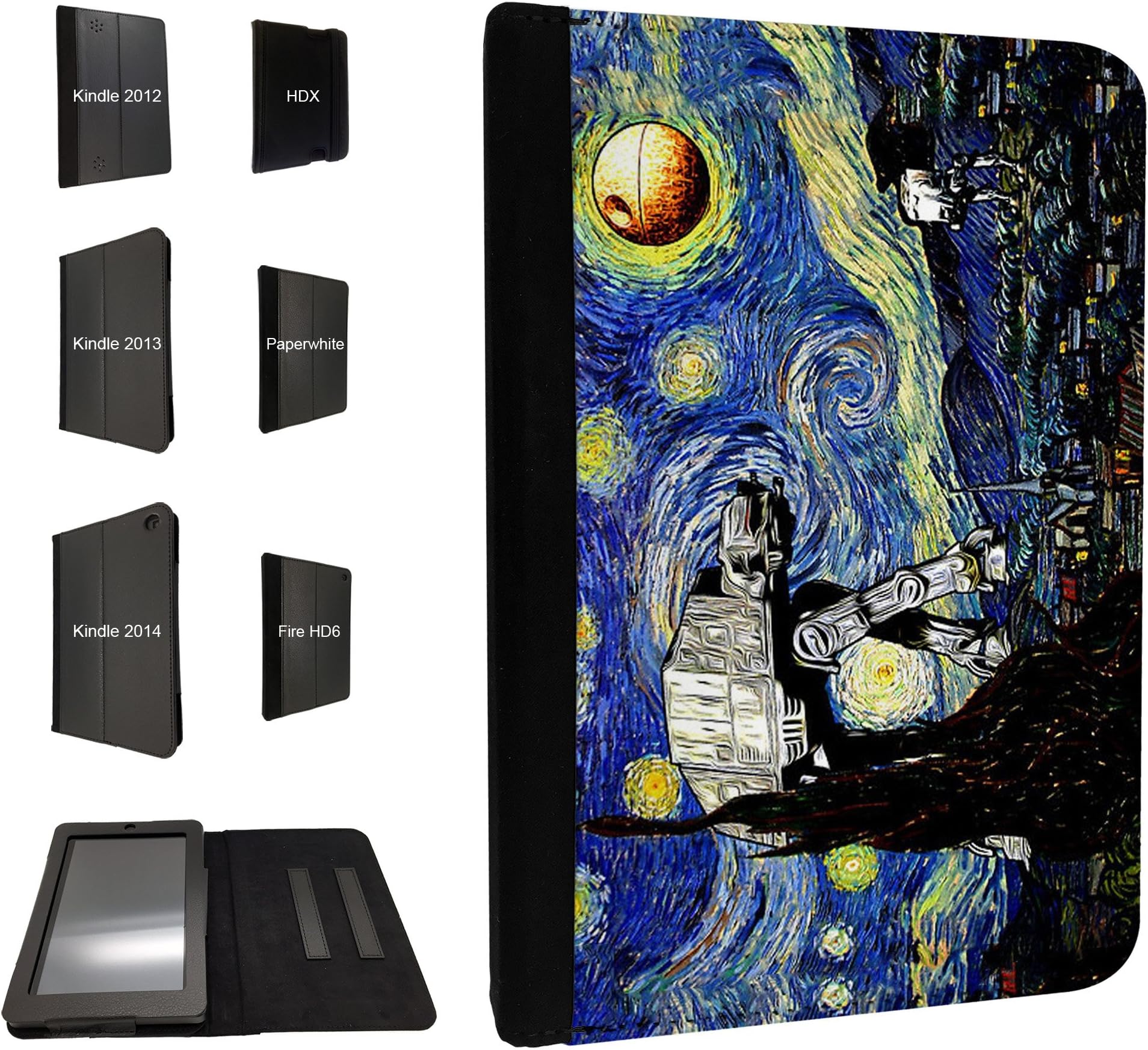 895 - Vincent Van Gogh Starry Night Star Wars robot Design Case Fashion Trend For All Amazon Kindle Fire Hd 7'' 2012 / HD7'' 2013 / HD7'' 2014 / Kindle Fire HDX 7'' 2014 / Kindle Paperwhite 6'' / Kindle Fire HD 6'' Tpu Leather full Case Flip Book Style Defender Cover - Choose your Kindle model from the drop box under