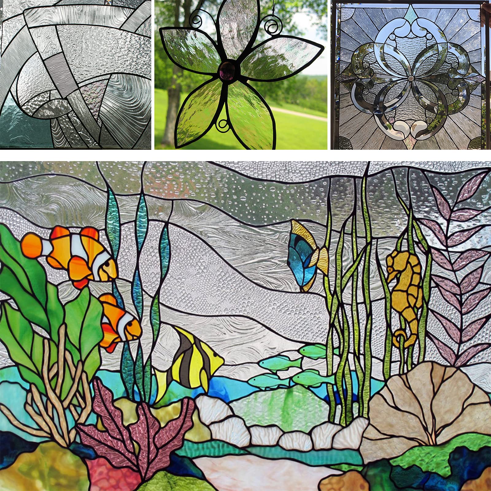 PALJOLLY 6 Sheets Large Clear Textured Stained Glass - Transparent, Ripple Cathedral Iridescent Art Supplies for Crafts and Mosaics (6 x 7 1/2 Inch)