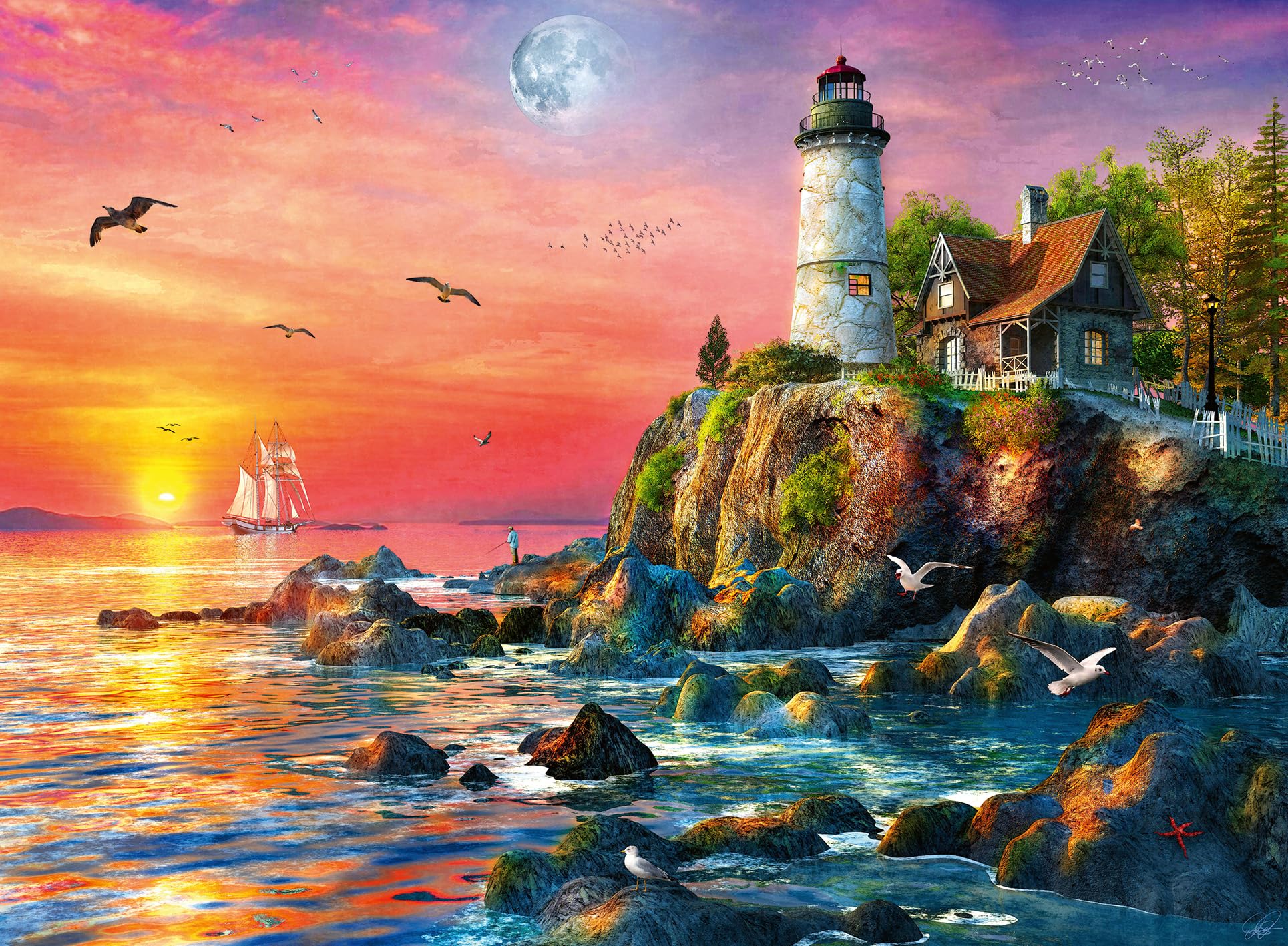 Ravensburger Lighthouse at Sunset 500 Piece Jigsaw Puzzles for Adults & Kids Age 10 Years Up