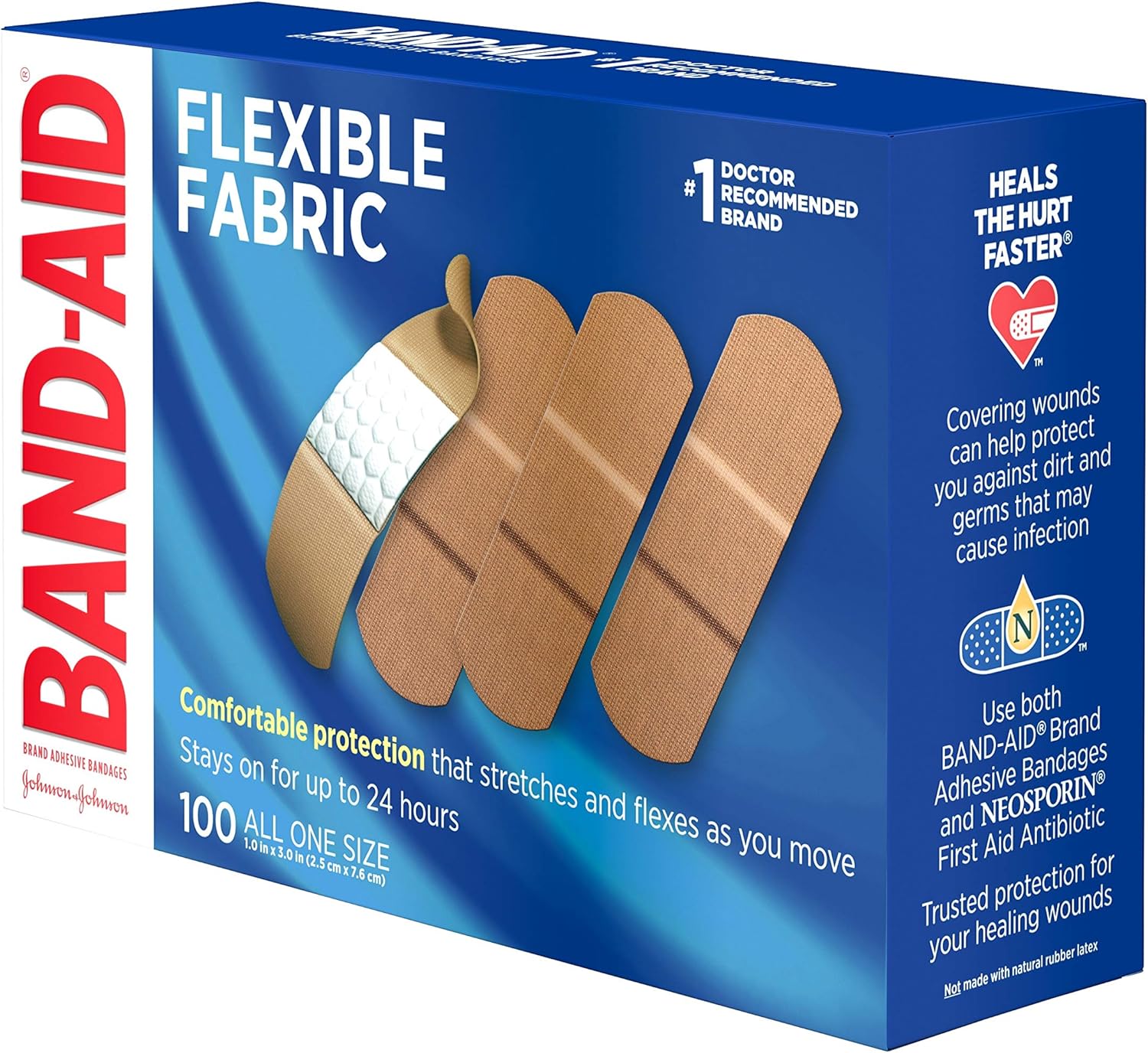 Johnson & Johnson Band-Aid Brand Flexible Fabric Adhesive Bandages for Wound Care and First Aid, All One Size, 100 Count, Tan: Health & Personal Care